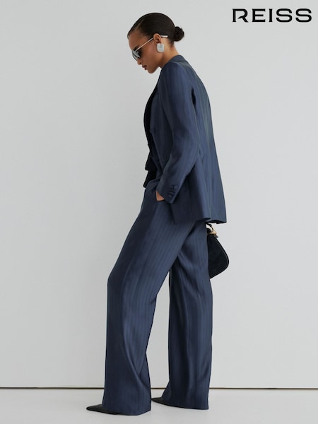 כחול כהה - Atelier Satin Pinstripe Wide-leg Trousers