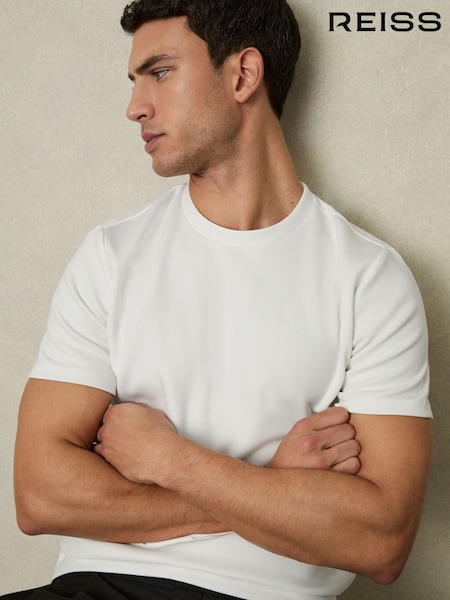 Reiss White Bradley Interlock Jersey Crew Neck T-Shirt (289171) | €90