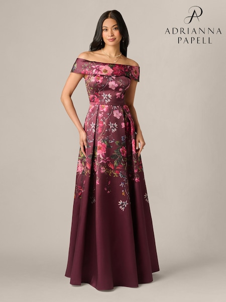 Röd - Adrianna Papell Off Shoulder tryckt klänning