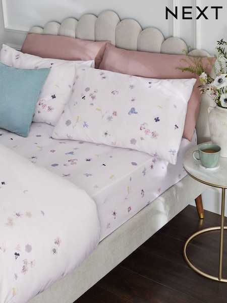 Purple Pressed Petal 100% Cotton Fitted Sheet & Pillowcase Set (289249) | €17 - €33