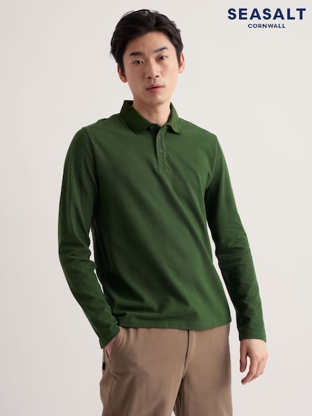 Green - Regular Seasalt Cornwall Balefire Long Sleeve Polo Shirt