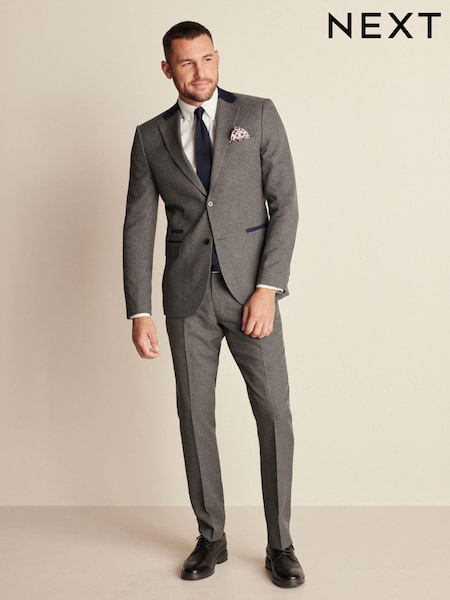 Grey Slim Fit Trimmed Texture Suit Jacket (289388) | 208 QAR