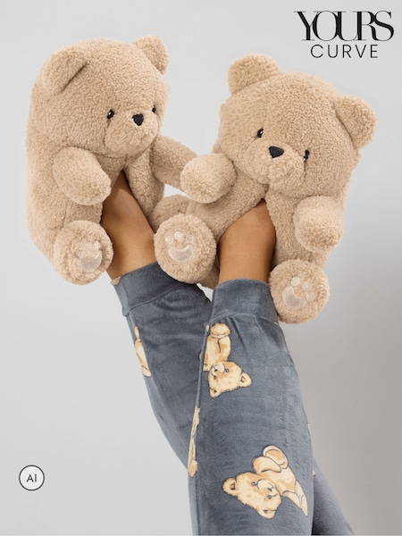Brown - Yours Curve Teddy Bear Slippers