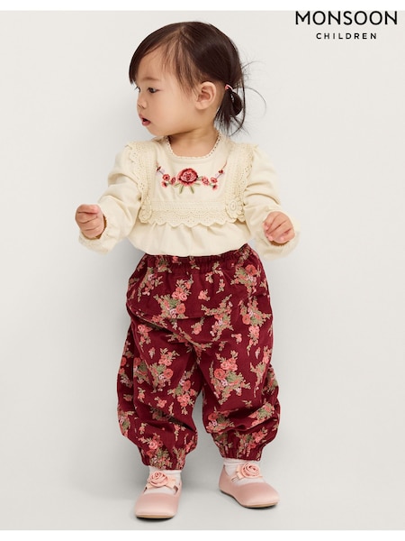 Cream - Monsoon Baby Floral Top & Corduroy Trousers Set