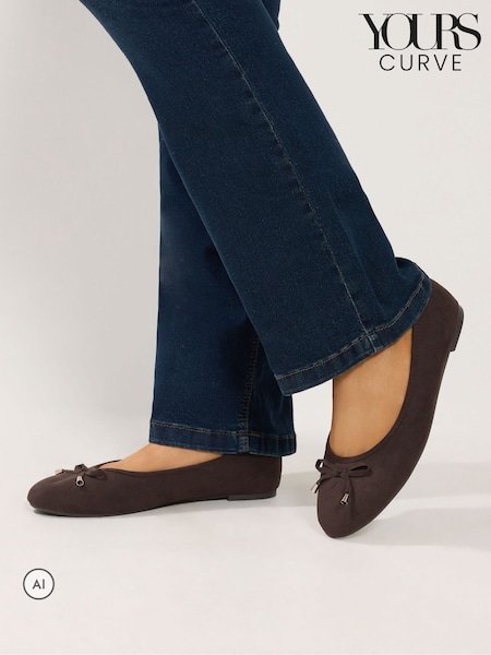 Brown - Yours Curve Faux Leather Ballet Flats