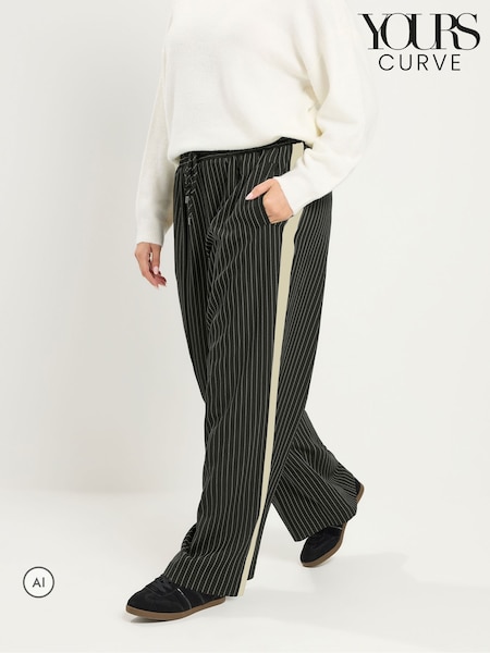 Black - Yours Curve Pinstripe Wide Leg Trousers