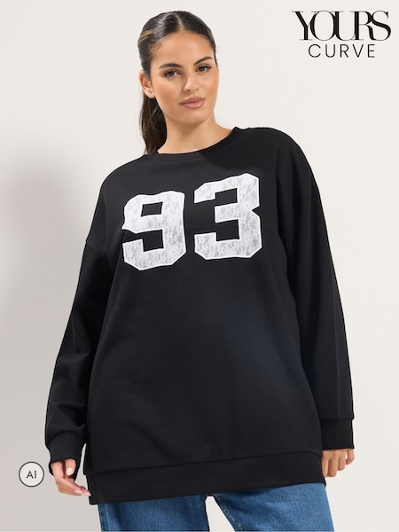 Black - Yours Curve '93' Lace Sweatshirt