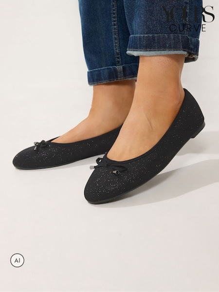 Qara - Yours Curve Glitter Ballet Pumps