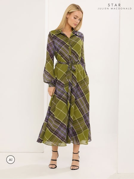 Vert - Star By Julien Macdonald Check Print Shirt Maxi Dress