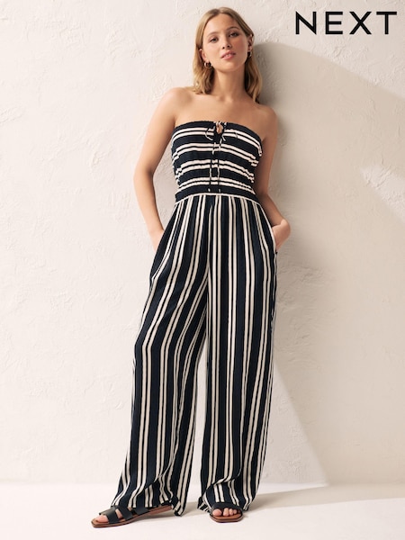 Black/White Stripe Multiway Halter-Tie Bandeau Wide Leg Jumpsuit (290143) | €17.50