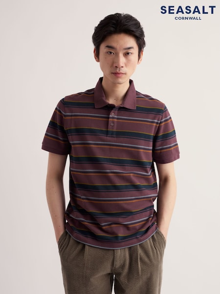 Brown - Regular Seasalt Cornwall Balefire Stripe Polo Shirt
