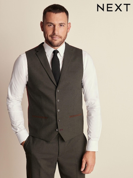 Green Regular Fit Herringbone Suit Waistcoat (290277) | SGD 80