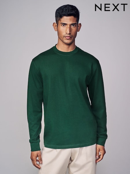 Green Relaxed Fit Long Sleeve Heavyweight 100% Cotton T-Shirt (290331) | €24