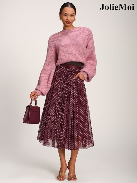 Red - Jolie Moi Print Crinkle Mesh Midi Skirt