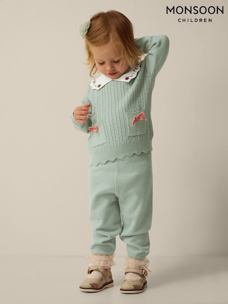 Жасыл - Monsoon Baby Cable Knit Jumper & Joggers Set