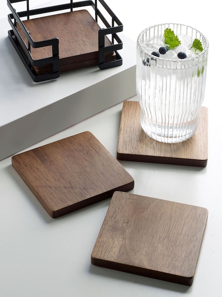 Set of 4 Black Wooden Bronx Coasters (292145) | €10.50