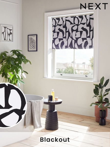 Black/White Ready Made Blackout Bathroom Roller Blind Abstract Print (292223) | €31 - €72
