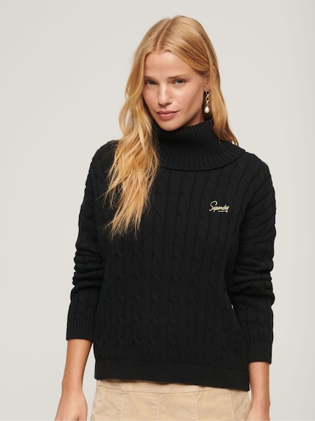 Negru - PULOVER TRICOTAT CU TORSADE ȘI GULER RULAT Superdry (292582) | 256 LEI