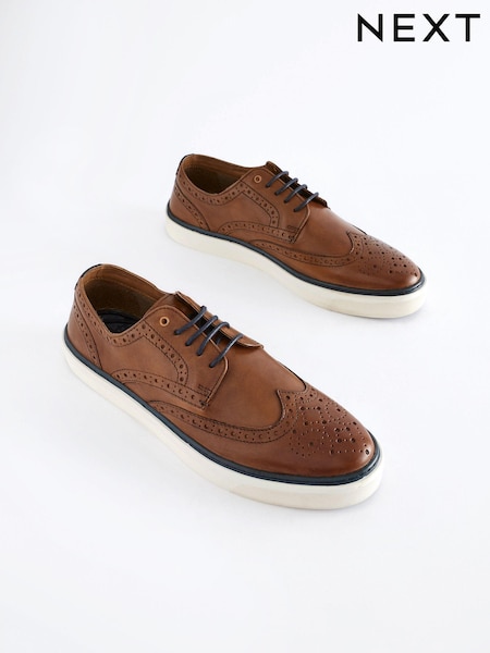 Tan Brown Leather Brogue Cupsole Shoes (293362) | €27