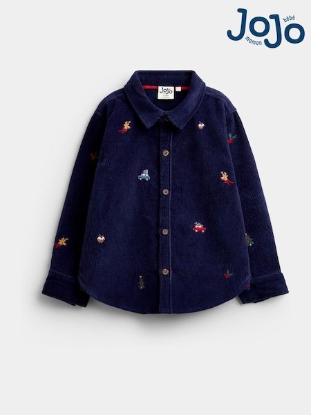 Navy Blue Christmas - Jojo Maman Bébé Embroidered Cord Shirt