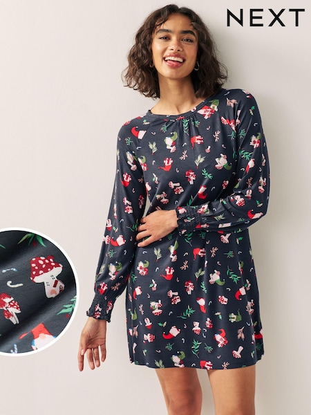 Navy Graphic Long Sleeve Novelty Christmas Swing Dress (294630) | €13