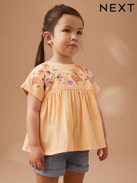 Peach Flower Embroidery Short Sleeve Blouse (3mths-7yrs) (294750) | €6 - €7