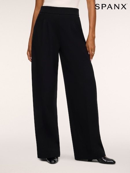 Black - Spanx Perfect Fit Ponte Pleated Wide Leg Trousers