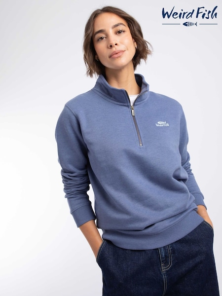 Blue - Weird Fish Avery Branded 1/4 Zip Sweatshirt