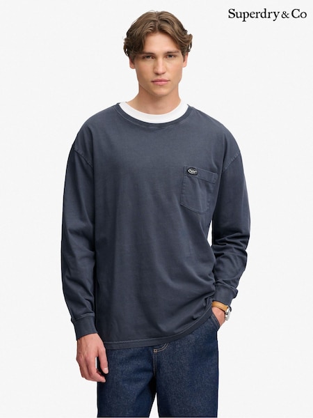 Blue - Regular Superdry Long Sleeve Pocket T-shirt