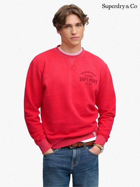 Red - Regular Superdry Block Text Crew Neck Sweatshirt