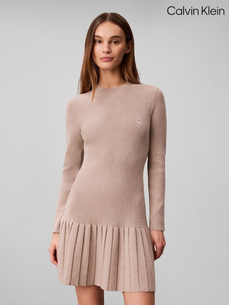 White - Calvin Klein Ribbed Cotton Flared Mini Dress