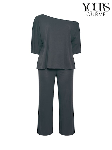 Grey - Yours Curve Co-ord Slash Neck T-shirt And Trousers Set