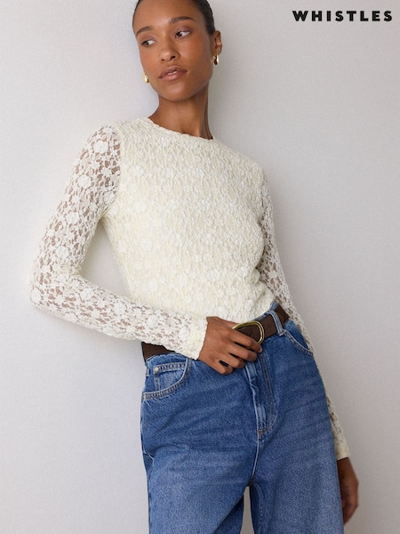 Hvit - Whistles Lace Detail Jersey Top