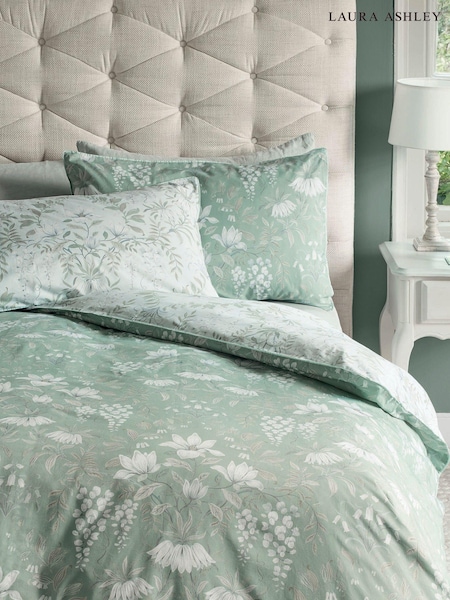 Laura Ashley Set of 2 Sage Green Parterre 100% Cotton Pillowcases (296191) | €27