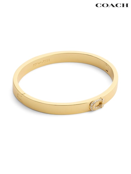 لون ذهبي - Coach Pavé Signature C Bangle Bracelet