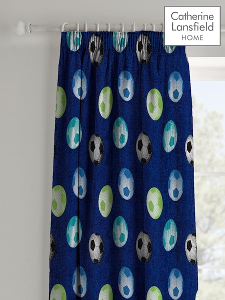 Catherine Lansfield Blue Football Pencil Pleat Curtains (296702) | R$ 495