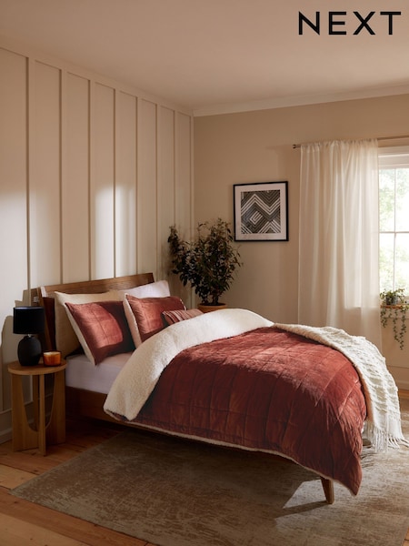 Rust Red Brooklyn Quilted Velvet Duvet Cover and Pillowcase Set (297107) | 110 QAR - 184 QAR