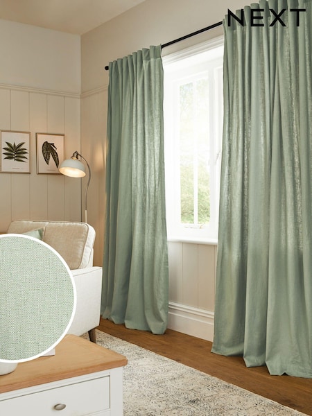 Sage Green Washed Cotton Linen Hidden Tab Top Lined Curtains (297245) | €27 - €63