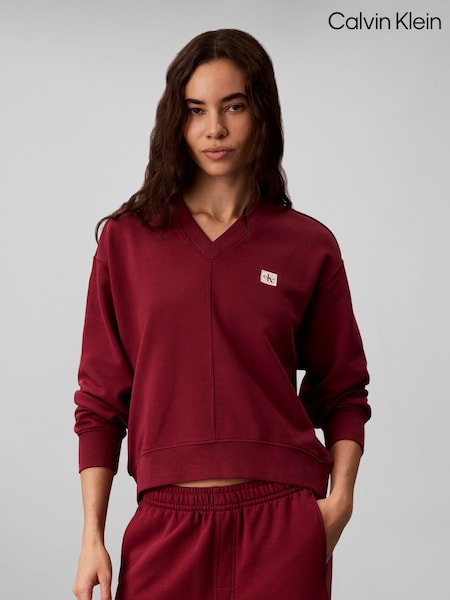 Red - Calvin Klein Relaxed Woven Monologo French Terry Sweatshirt