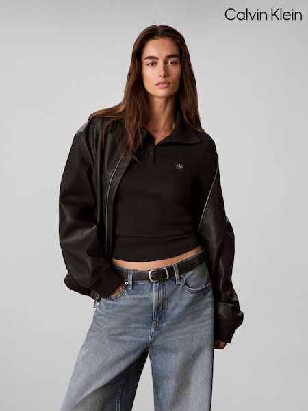 Black - Calvin Klein Woven Monologo Henley Turtleneck Sweatshirt