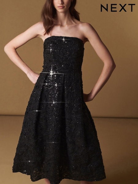 Black Premium Sequin Embroidered Midi Dress (297711) | €80