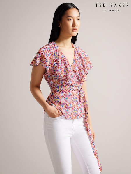 Ted Baker Brrooke Wrap White Top with Circular Cut Sleeve (297982) | €28