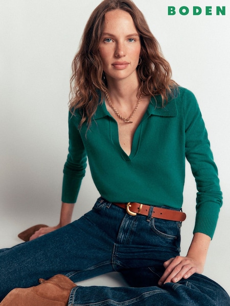 Blue - Boden Elsie Cashmere Henley Jumper