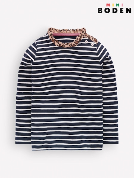 Blue - Boden Frill Neck Breton T-shirt
