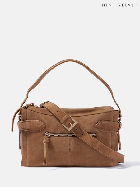 Natural - Mint Velvet Annie Suede Cross-body Bag
