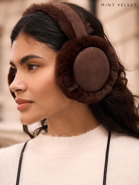 Brown - Mint Velvet Faux Fur Earmuffs
