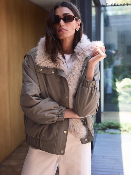 Green - Mint Velvet Faux Fur Lined Bomber Jacket