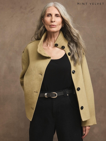 Green - Mint Velvet Wool Blend Hand Finished Funnel Neck Jacket