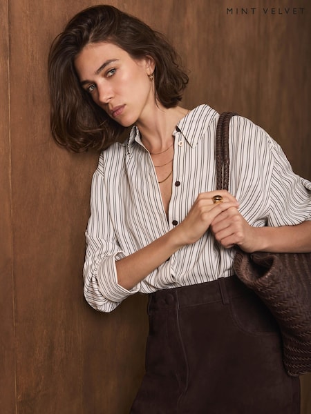 Brown - Mint Velvet Stripe Shirt