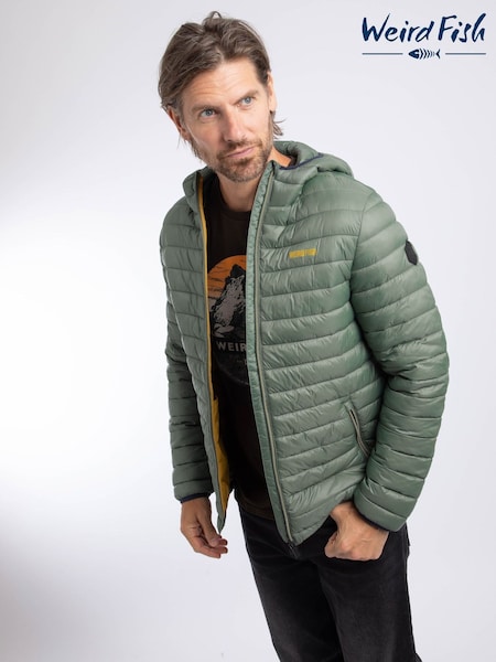 Green - Regular Weird Fish Flete Lightweight Showerproof Padded Hooded Jacket